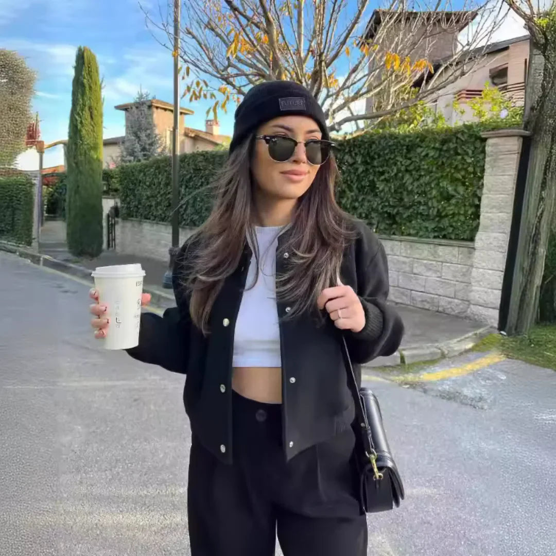 Classic Round Necked Cropped Jacket for Women