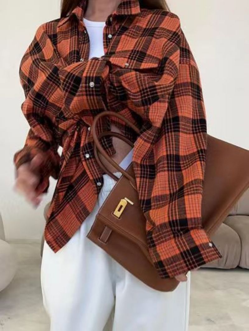 Women's Oversized Plaid Button-down Shirt