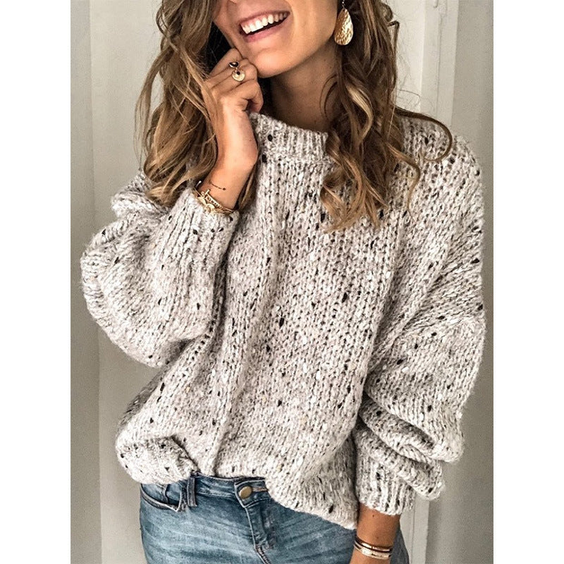 Women's Round Neck Beige Knitted Sweater