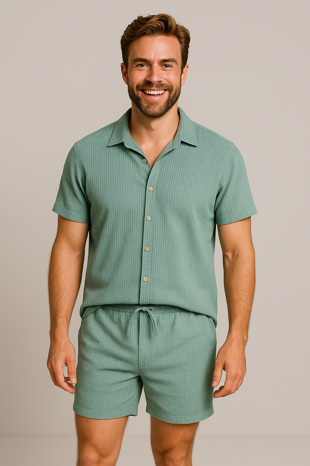 Button Up Corduroy Summer Set for Men