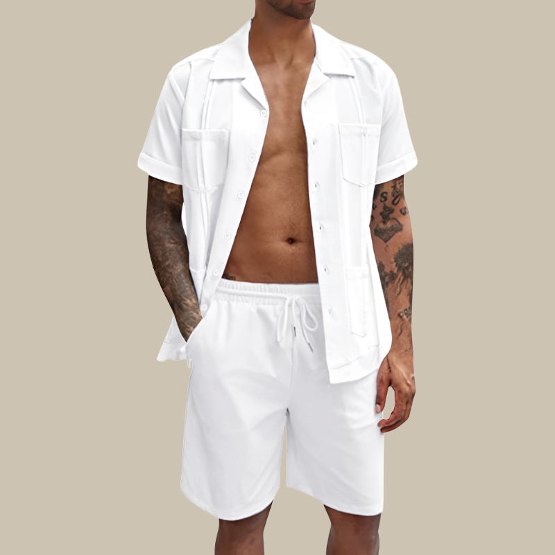 Trendy Men's Plain Two-piece Set
