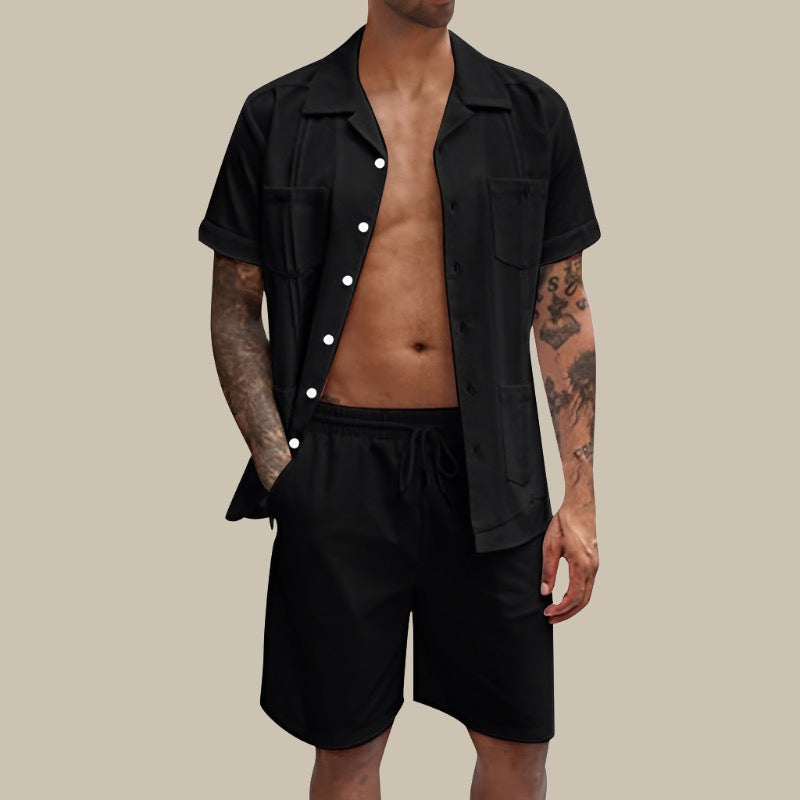 Trendy Men's Plain Two-piece Set