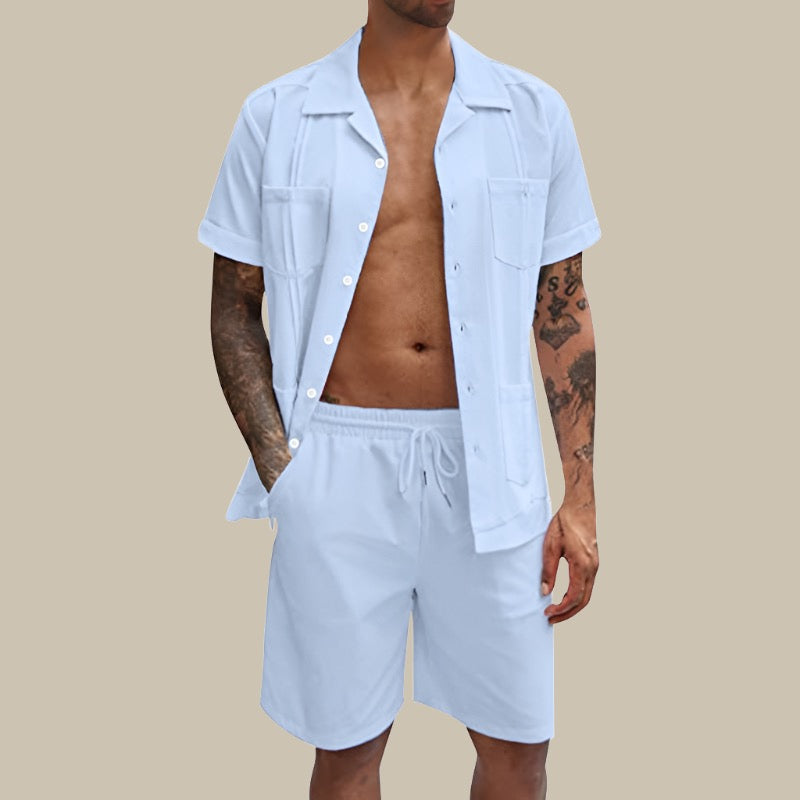 Trendy Men's Plain Two-piece Set
