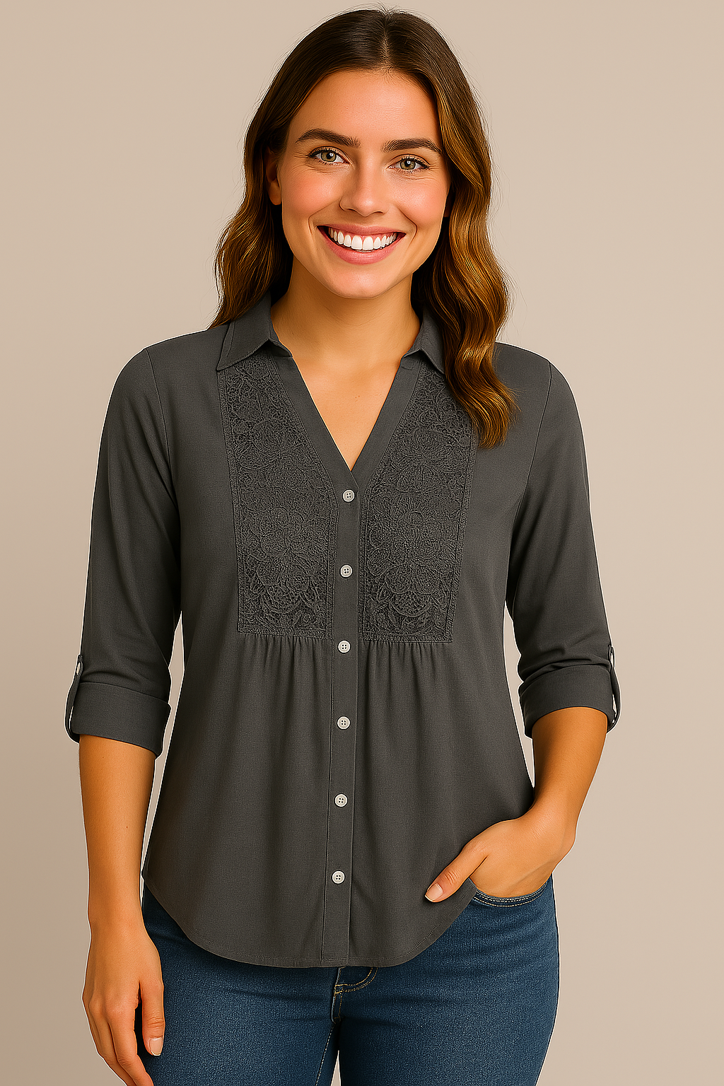 Women's Long blouse with puff sleeves