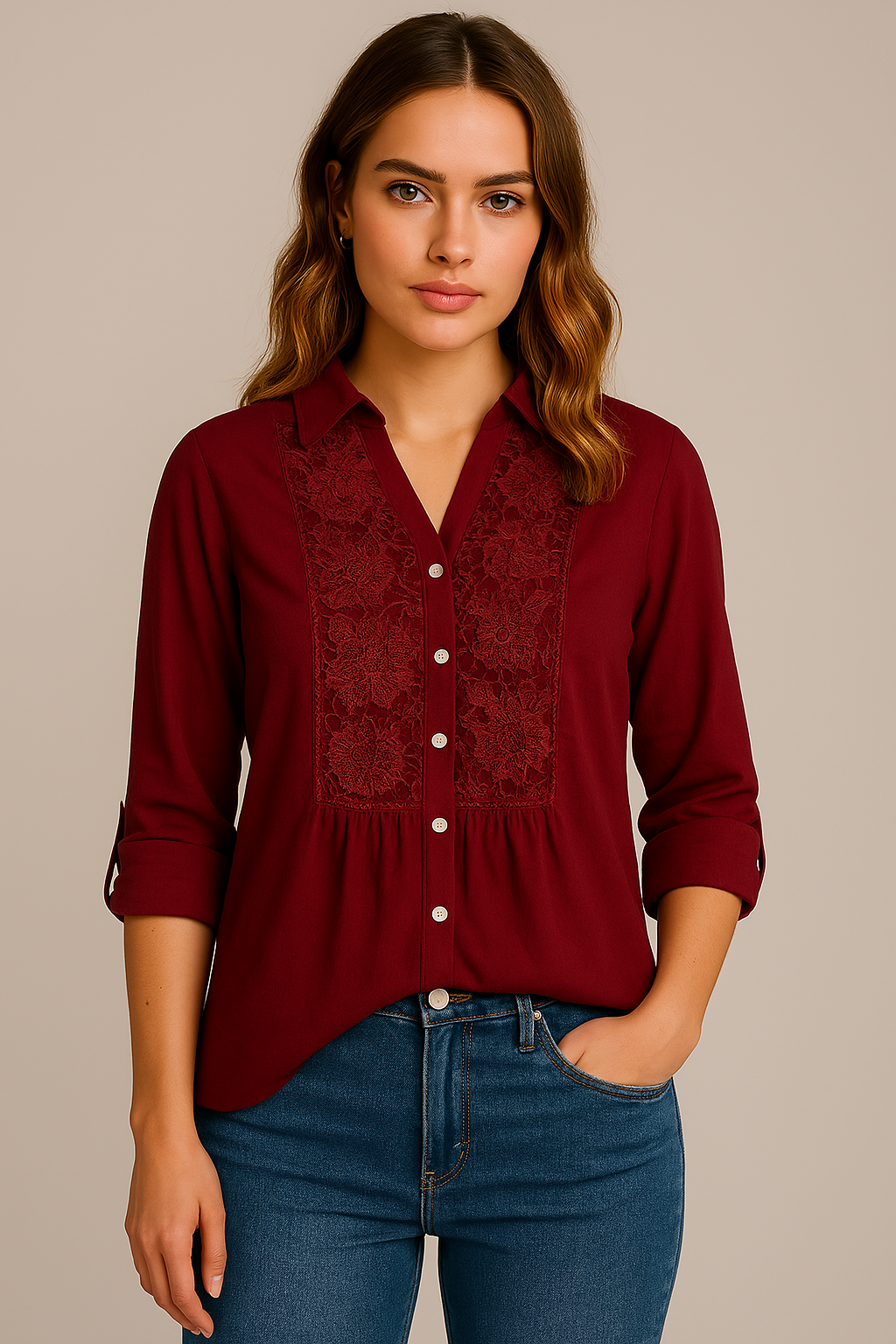 Women's Long blouse with puff sleeves