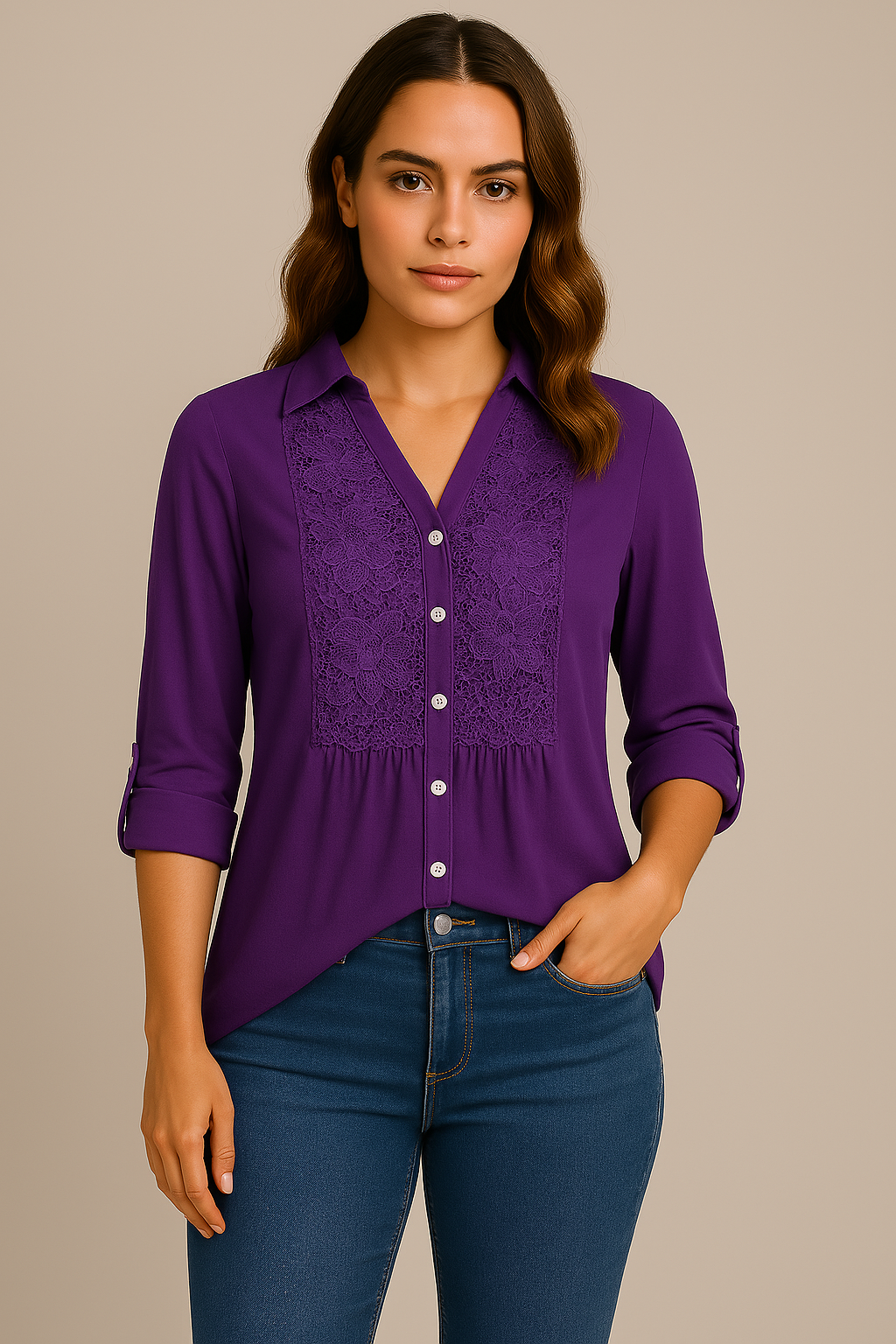 Women's Long blouse with puff sleeves