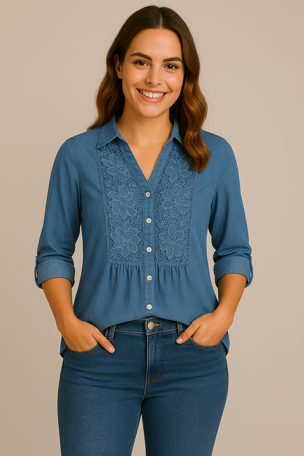 Women's Long blouse with puff sleeves