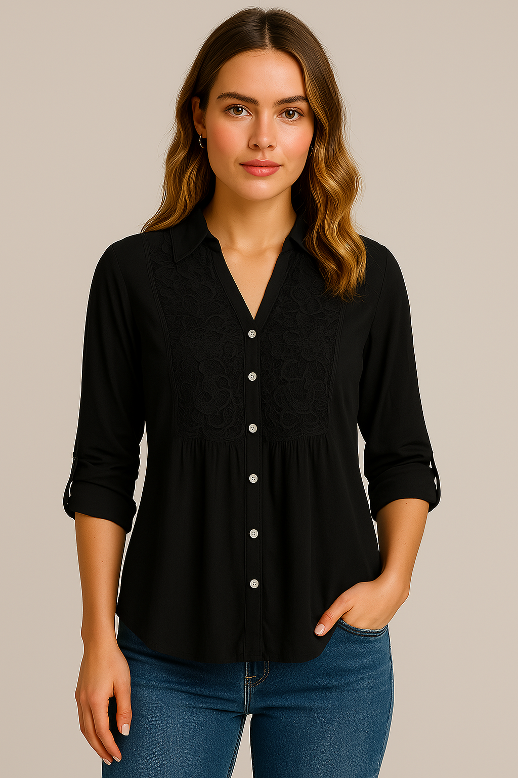 Women's Long blouse with puff sleeves